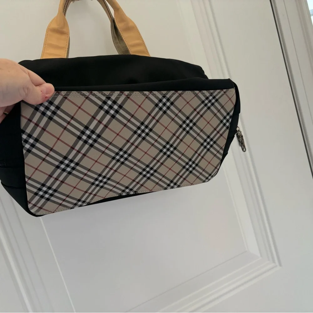 Burberry Black Canvas Tote/ Tan Leather Handles with Nova Check Bottom/Interior - Picture 3 of 16